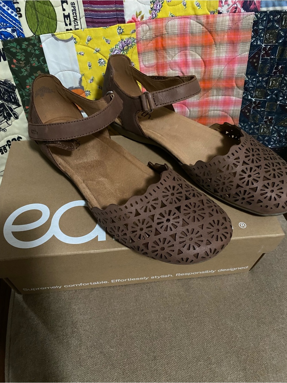 Earth Origins Brown Laser-Cut Ankle Strap Flats